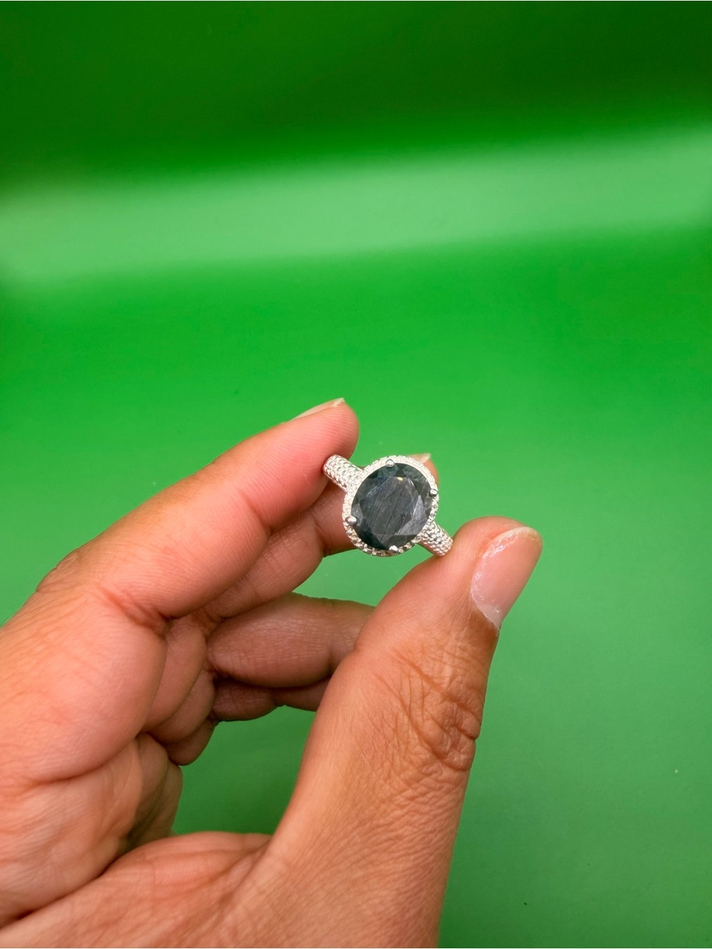 925 Sterling Silver 3 Ct Black Spinel Ring Size 10.25.